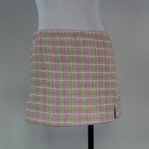 Zara Pink Green Plaid Tweed Skort Mini Skirt Preppy Tennis Style Size M